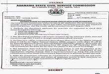 Adamawa CSC Releases 2025 Recruitment CBT Results/Interview Schedule
