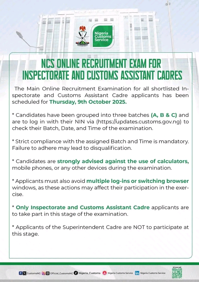 Recruitment: How to check the Customs Service shortlist for 2025, full guidelines released below