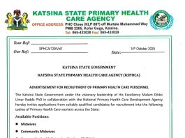 Katsina State Primary Health Care Agency (KSPHCA) | Apply For Online Recruitment Form