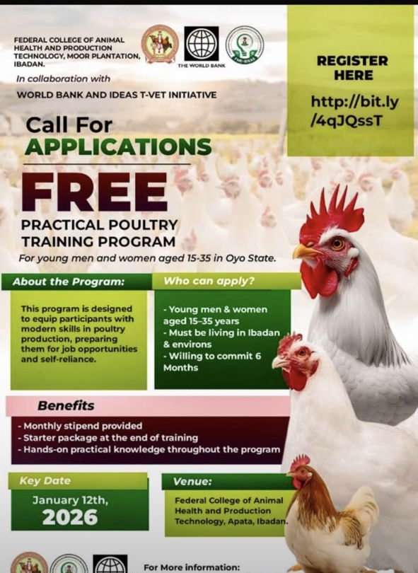 Apply For Free Practical Poultry Training Programme For Farmers