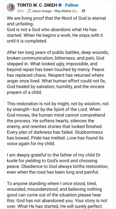 Tonto Dikeh and Ex-Husband Churchill Reunite: A Heartwarming Turn After Years of Separation